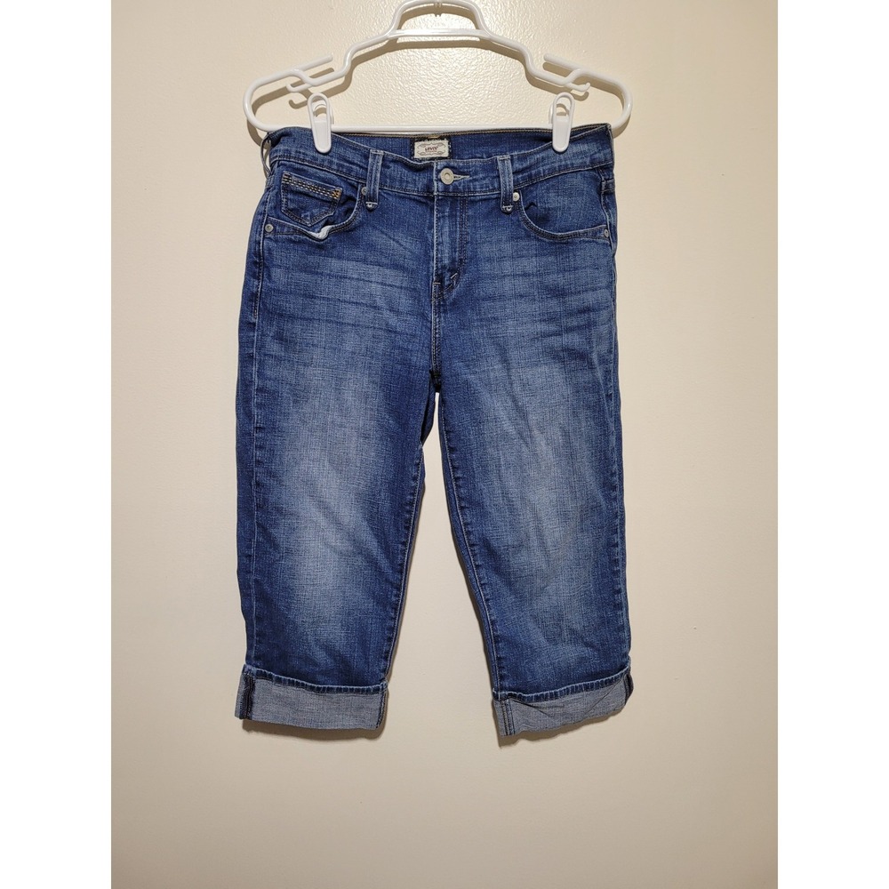 Levi's 515 Capri Jeans Womens 6 Blue Medium Wash Cuffed Stretch‎ Denim
